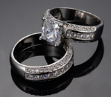 4.5ct Princess Cut Diamond Bridal Solitaire Ring Band Set 14K White Gold Finish