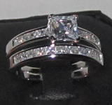 3ct Princess Cut VVS1 Diamond Bridal Set Engagement Ring 18K White Gold Finish
