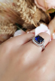 2.5ct Cushion Brilliant Blue Sapphire Engagement Ring 14k White Gold Over Halo