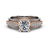 2.5ct Round Diamond Engagement Ring 14k Dual Tone Over Unique Art Deco Milgrain