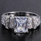 3.5ct Radiant Cut Diamond Accent Solitaire Engagement Ring 14K White Gold Finish