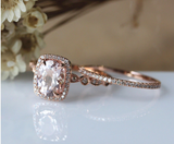 3ct Oval Cut Peach Morganite Bridal Set Engagement Ring 14k Rose Gold Finish