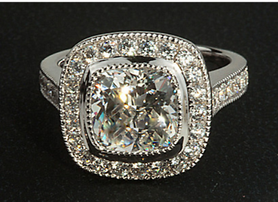 2.5ct Cushion Cut Diamond Engagement Ring 14k WhiteGold Over Milgrain Halo Women