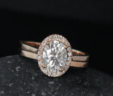 2.2ct Oval Cut Simulated Diamond Bridal Set Halo Solitaire 14k Rose Gold Plated
