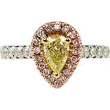3Ct Pear Cut Yellow Sapphire Accent Halo Engagement Ring 14K Dual Tone Gold Over