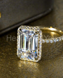 2.4ct Emerald Cut Simulated Diamond Halo Engagement Ring 14k Yellow Gold Plated