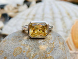 2.5ct Engagement Ring Radiant Cut Yellow Sapphire Solitaire 14k WhiteGold Finish