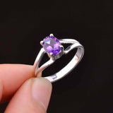 0.5ct Oval Cut Purple Amethyst Split Shank Engagement Ring 14k White Gold Finish