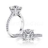 2.1ct Round Cut Moissanite Accented Pave Engagement Ring 14K White Gold Plated