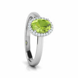 1Ct Oval Cut Green Peridot Diamond Halo Engagement Ring 14K White Gold Finish