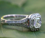 Halo Split Shank Engagement Ring 1.3ct Asscher Cut Diamond 14k White Gold Finish