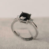 1.54ct Cushion Cut Black Diamond Engagement Ring Trilogy 14k White Gold Finish