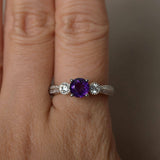 1ct Round Cut Purple Amethyst Engagement Ring 14k White Gold Over Diamond Accent