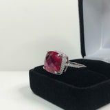 2.3ct Engagement Ring Cushion Cut Pink Ruby Diamond Halo 14k White Gold Finish