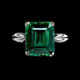 1Ct Green Emerald Solitaire Engagement Ring 14K White Gold Finish