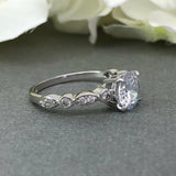 Accents Solitaire Engagement Ring 1.5ct Round Cut Diamond 14k White Gold Finish