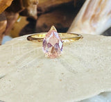 1ct Pear Cut Simulated Peach Morganite Solitaire Ring 14k White Gold Plated