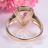 2.6ct Pear Cut Morganite Engagement Ring Dual Halo Split Shank 14k RoseGold Over
