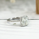 4Ct Radiant Cut DVVS1 Diamond Accents Halo Engagement Ring 14K White Gold Finish