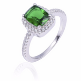 2ct Cushion Cut Green Emerald Engagement Ring 14k White Gold Finish Halo Design