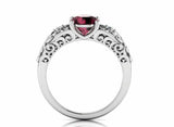 1.6ct Round Cut Red Garnet Floral Filigree Solitaire Ring 14k White Gold Finish