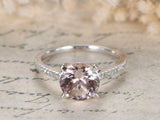 2.1ct Round Cut Peach Morganite Solitaire Engagement Ring 14k White Gold Finish