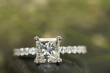 3.5Ct Princess Cut Diamond Engagement Ring 14K White Gold Finish Round Accents