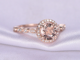 2ct Round Cut Morganite Engagement Ring Diamond Halo Milgrain 14k Rose Gold Over