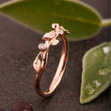 Floral Leaf Vine Engagement Ring 0.15ct Round Cut Diamond 14k Rose Gold Finish