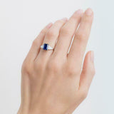 2ct Emerald Blue Sapphire Solitaire Step Baguette Accent Ring 14k WhiteGold Over