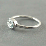 1ct Engagement Ring Oval Blue Aquamarine Bezel Set Solitaire 14k White Gold Over