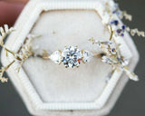 Trillion Accents Trilogy Engagement Ring 1.5ct Round Diamond 14k YellowGold Over