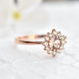 2ct Round Cut Simulated Morganite Cluster Engagement Ring 14K Rose Gold Plated