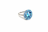 2.2ct Engagement Ring Round Cut Blue Topaz Halo Minimalist 14k White Gold Finish
