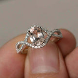 1.2ct Oval Cut Peach Morganite Engagement Ring Infinity 14k White Gold Finish