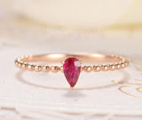 0.4ct Pear Cut Simulated Ruby Beaded Ball Solitaire Ring 14k Rose Gold Plated