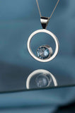 1.5ct Round Cut Blue Sapphire Pendant Open Circle 14k White Gold Finish NO CHAIN