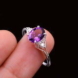 0.45ct Oval Cut Purple Amethyst Trilogy Split Shank Ring 14k White Gold Finish