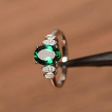 2.3ct Engagement Ring Oval Green Emerald Stylish Art Deco 14k White Gold Finish