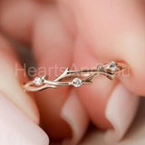 0.1ct Round Cut Moissanite Dainty Twig Women Wedding Band 14k Rose Gold Plated