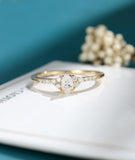 0.5ct Pear Simulated Diamond Minimalist Engagement Ring 14k Yellow Gold Plated