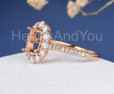 2.2ct Oval Stone Ring Setting Round Moissanite Semi Mount 14k Rose Gold Plated