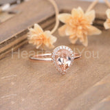 1ct Pear Cut Simulated Peach Morganite Halo Engagement Ring 14k Rose Gold Plated