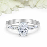1.7ct Oval Cut Diamond Engagement Ring Solitaire with Accent 14k White Gold Over
