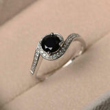 1.7ct Engagement Ring Round Cut Black Diamond Twist Swirl 14k White Gold Finish
