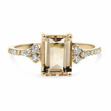 1.6ct Engagement Ring Emerald Cut Morganite Diamond Petite 14k YellowGold Finish