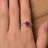 1.4ct Oval Cut Pink Ruby Split Shank Engagement Ring 14k White Gold Finish