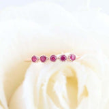 0.3ct Round Cut Pink Ruby Engagement Ring 5 Stone Minimalist 14k RoseGold Finish