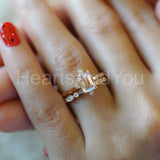 1ct Emerald Cut Simulated Peach Morganite Solitaire Ring 14k White Gold Plated