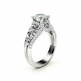 1.7ct Round Cut Diamond Engagement Ring 14k White Gold Finish Antique Vintage